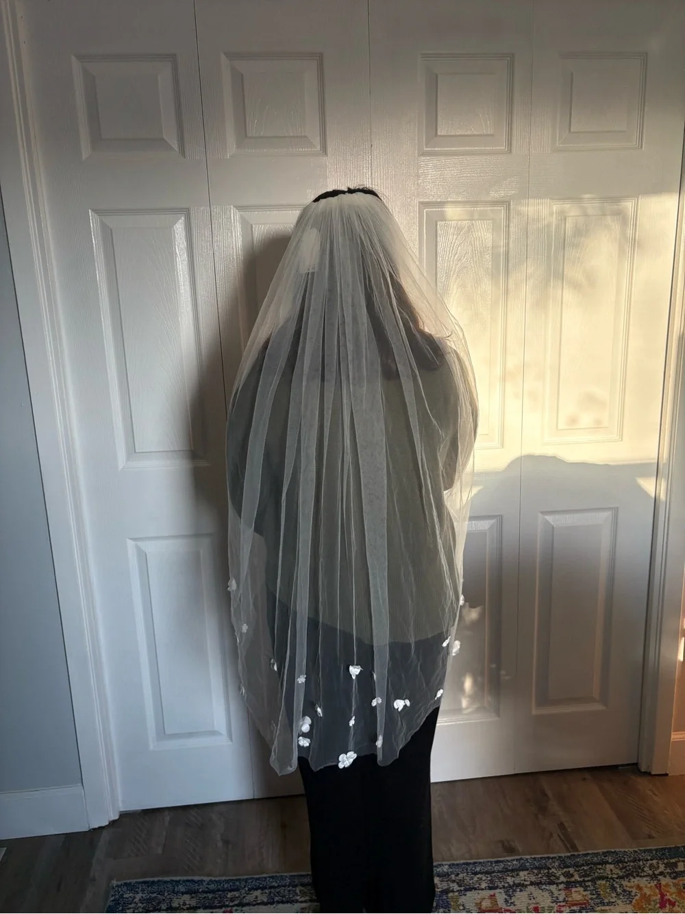 David’s Bridal | Ivory Single-Tier Tulle Bridal Veil with Floral Appliqués